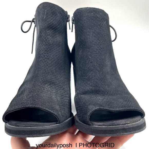 Nine West black suede peep toe lace-up cutout block heel ankle boots US 9 - Picture 5 of 13